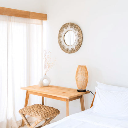 Seagrass Wall Mirror – Round Boho Mirror with Cotton Fringe, 60cm