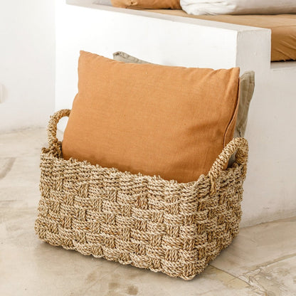 Seagrass Rectangular Storage Basket - Woven Batik Pattern, 3 Sizes