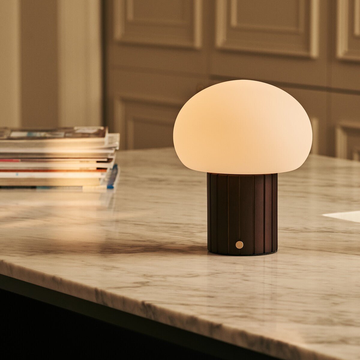 Cordless Table Lamp - Dark Brown Rechargeable Lamp with Glass Shade