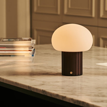 Cordless Table Lamp - Dark Brown Rechargeable Lamp with Glass Shade