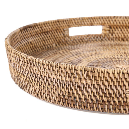 Rattan Serving Tray - Large Handwoven Tray - Natural Brown