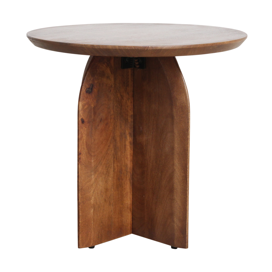Mango Wood Side Table - Round Bullnose Accent Table, 50 cm