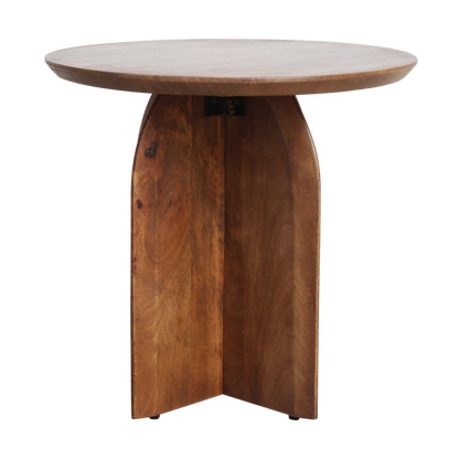 Mango Wood Side Table - Round Bullnose Accent Table, 50 cm