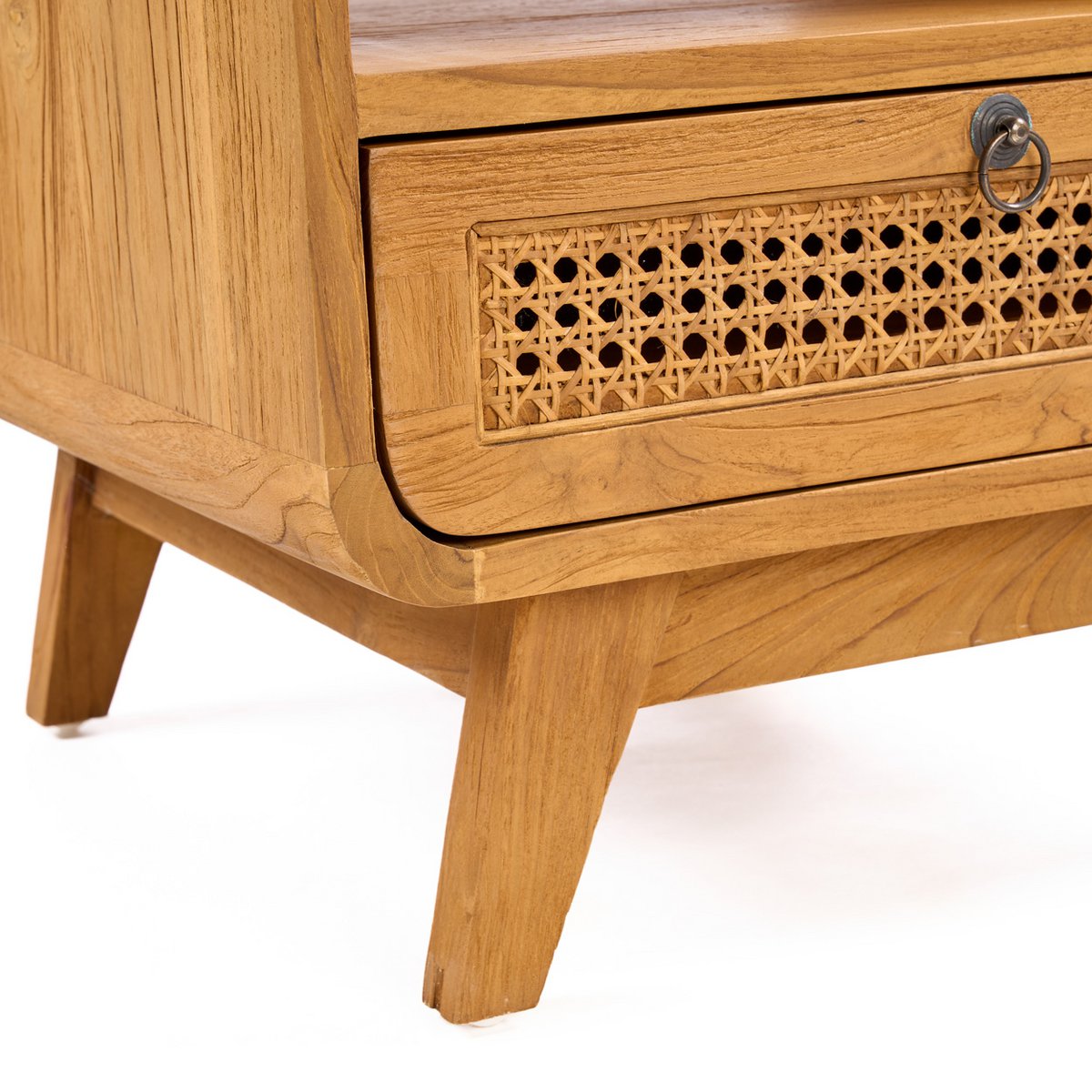 Rattan Nightstand - Teak Bedside Table - Natural Finish