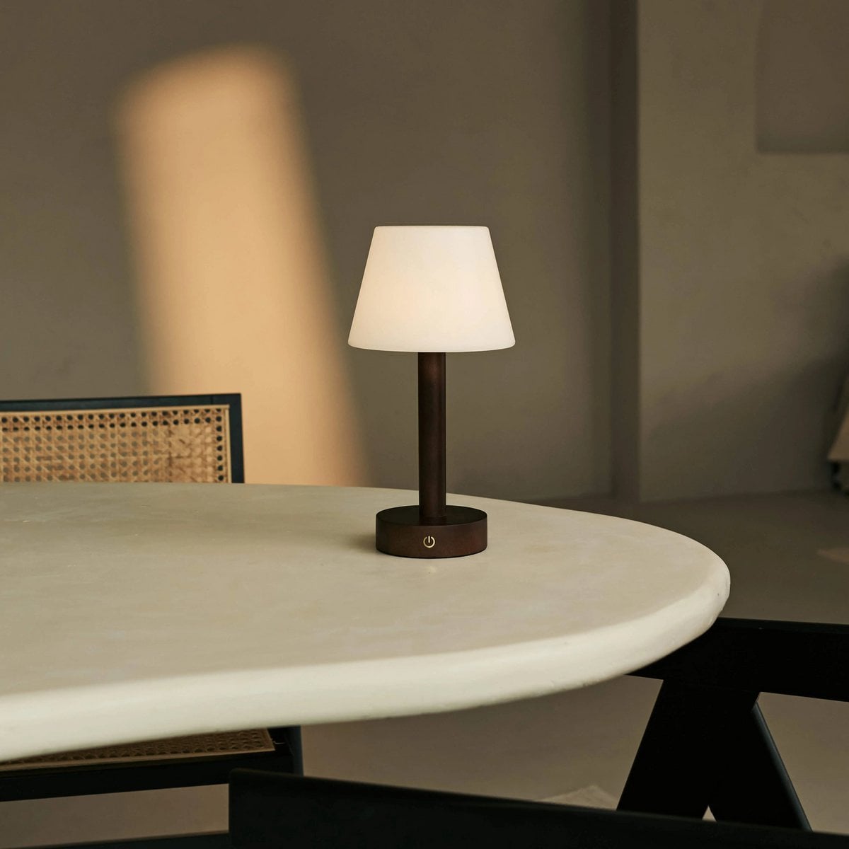 Zoë Dark Brown Wooden Rechargeable Table Lamp | Dimmable, USB-C, 80-Hour Battery
