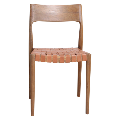 Freya teak dining room chair with leather - Natural