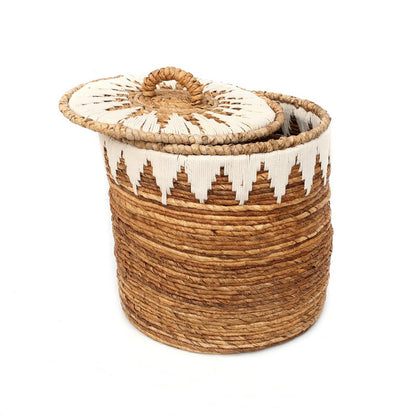 Banana Fiber Laundry Basket - Medium Stitched Storage with Lid