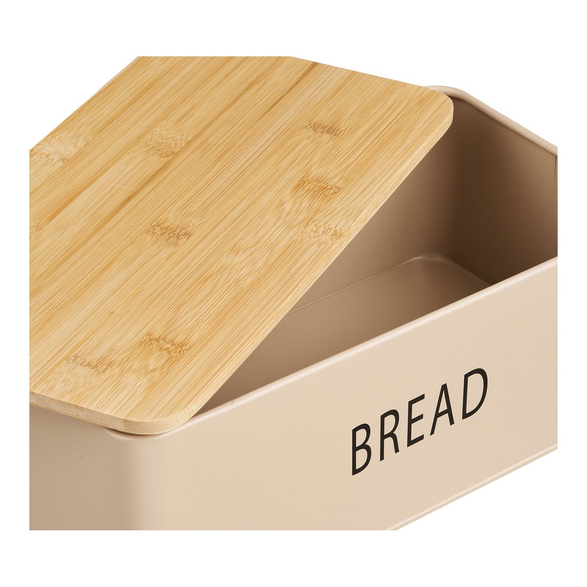 Metal Bamboo Bread Box Set – Beige Bread Storage with 3 Cans