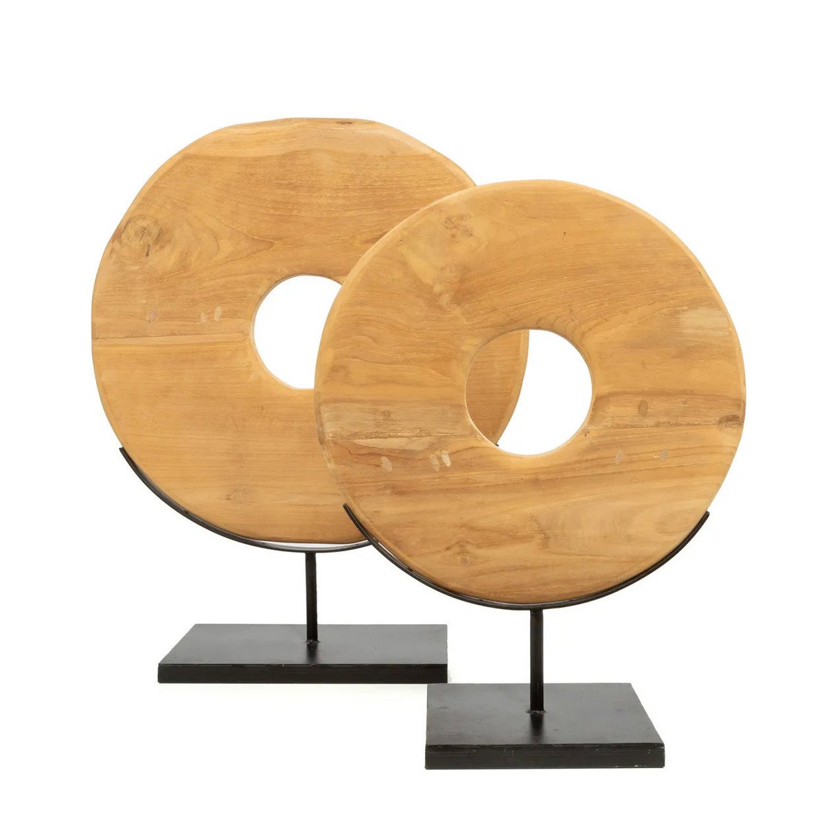 Teak Wood Disc on Stand - Large Decorative Teak Sculpture