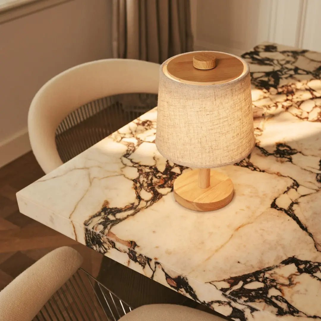 Wooden Cordless Table Lamp – Light Brown Rechargeable Linen Rover