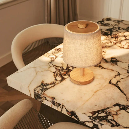 Wooden Cordless Table Lamp – Light Brown Rechargeable Linen Rover
