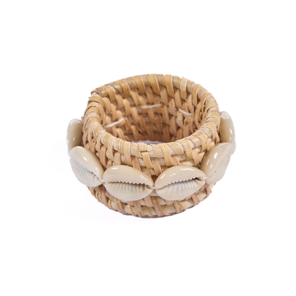 Rattan Napkin Ring - Natural White Shell Coastal Table Decor