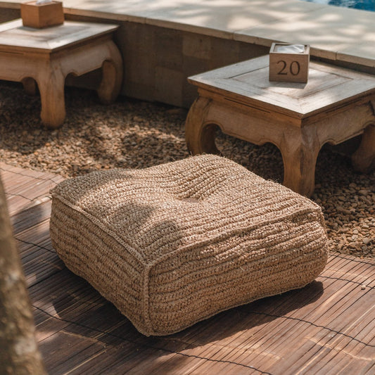 Raffia Pouf Beanbag - Χειροποίητο Πλεκτό Σκαμπό, Φυσική Ίνα, Java