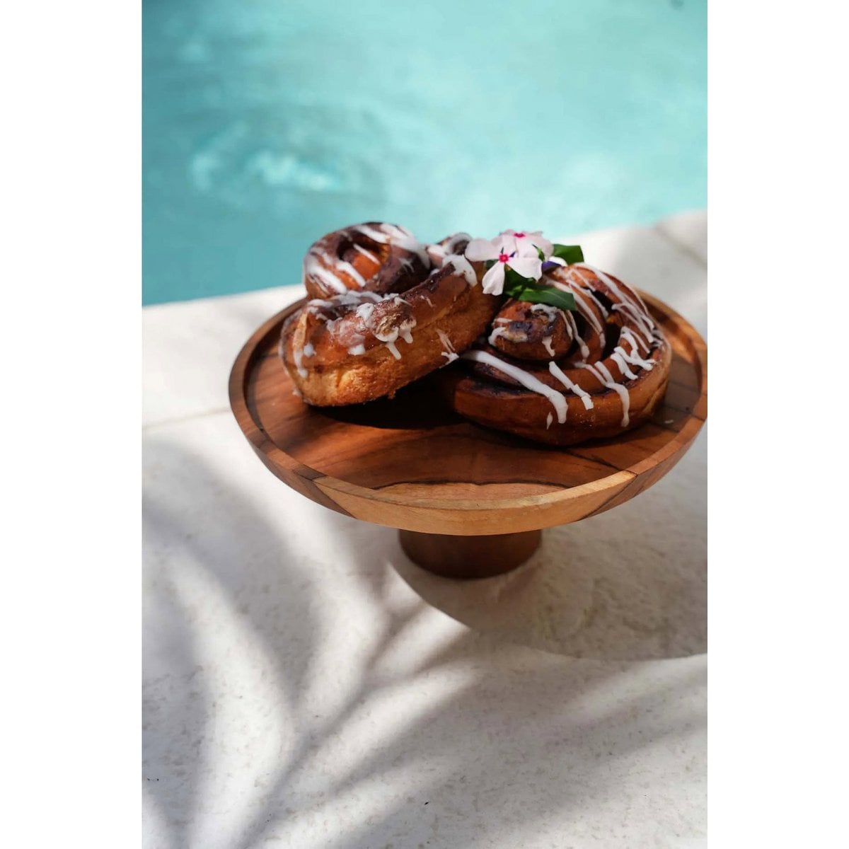 Teak Wood Cake Stand - Rustic Dessert Plate, Medium