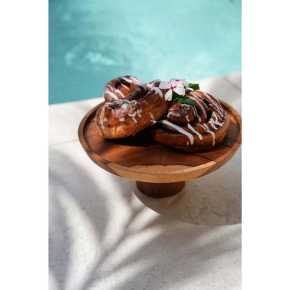 Teak Wood Cake Stand - Rustic Dessert Plate, Medium