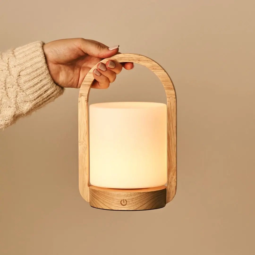 George Light Brown Wooden Rechargeable Lamp | Modern, Versatile & 3 Light Modes