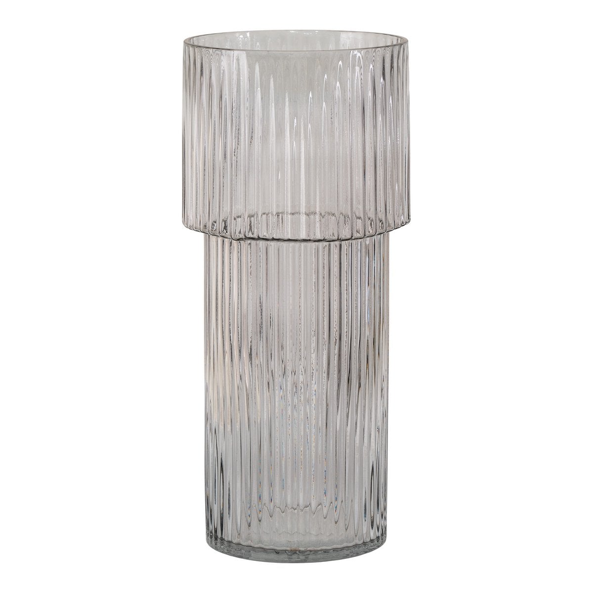 Clear Glass Vase - Modern Ribbed Design, 40 cm Tall