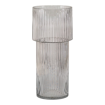 Clear Glass Vase - Modern Ribbed Design, 40 cm Tall