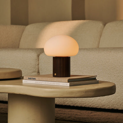 Cordless Table Lamp - Dark Brown Rechargeable Lamp with Glass Shade