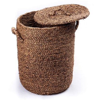 Water Hyacinth Storage Basket with Lid – Handwoven Ikat Laundry Bin