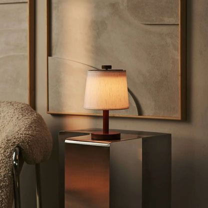 Rover Chestnut Brown Wooden Rechargeable Lamp | Cordless, Dimmable & Linen Blend