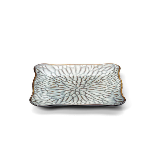 Ceramic Dinner Plate - Grey Brown Square Serving Dish - Large