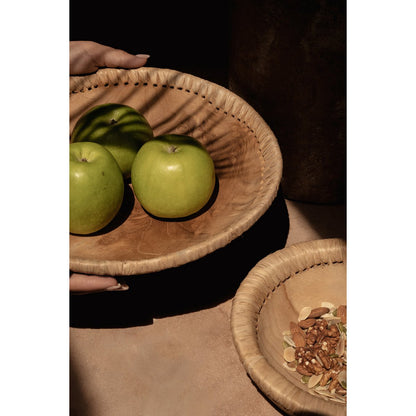 Teak Wood Bowl - Natural Raffia Decorative Bowl - Large