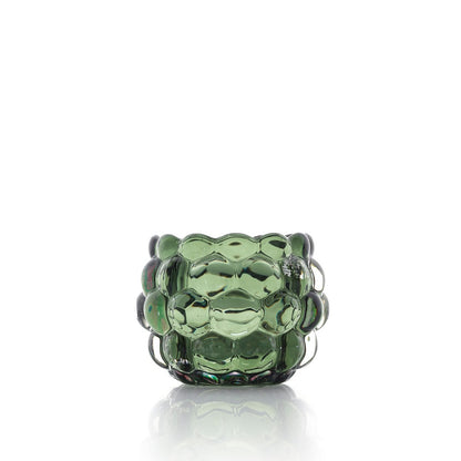 Green Glass Candle Holder - Bubble Design for Tea Lights
