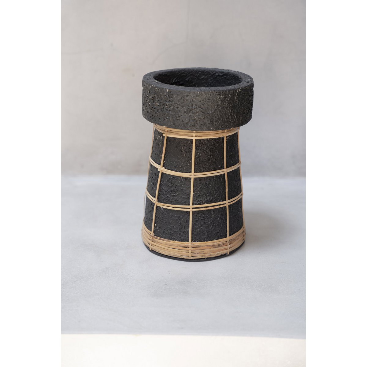 Terracotta Tea Light Holder - Black Rattan Candle Holder, Large