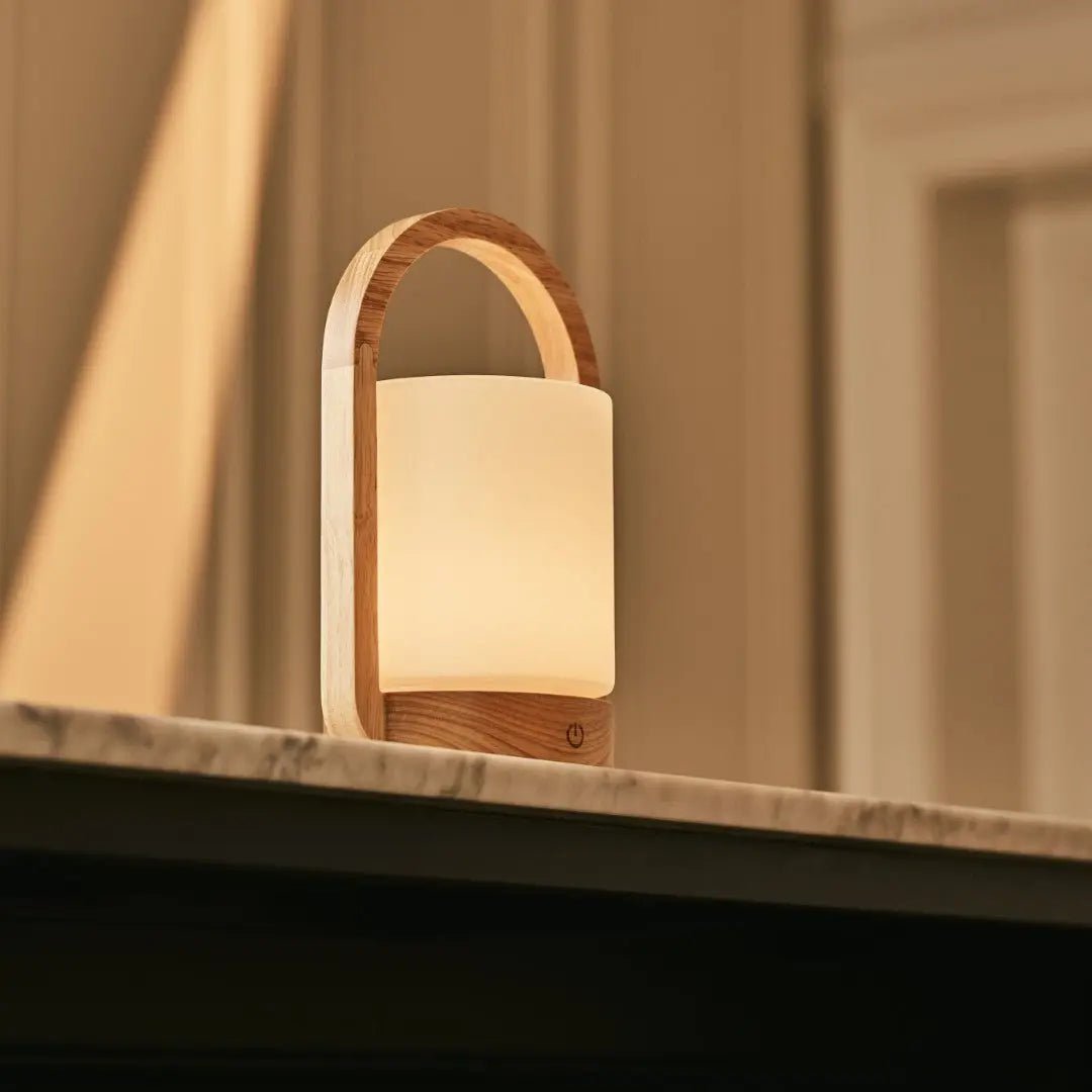 George Light Brown Wooden Rechargeable Lamp | Modern, Versatile & 3 Light Modes