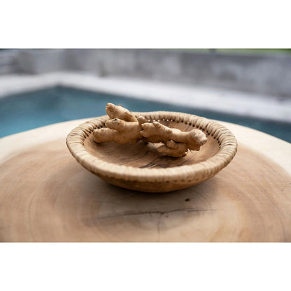 Teak Wood Bowl - Natural Raffia Decorative Bowl - Large
