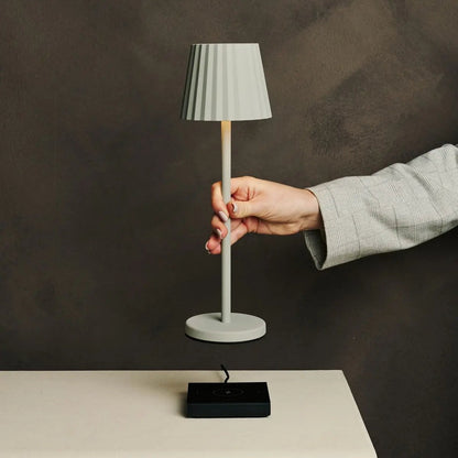 Maya Shadow Grey Ribbed Table Lamp | 3 Light Modes & Rechargeable via Charging Station