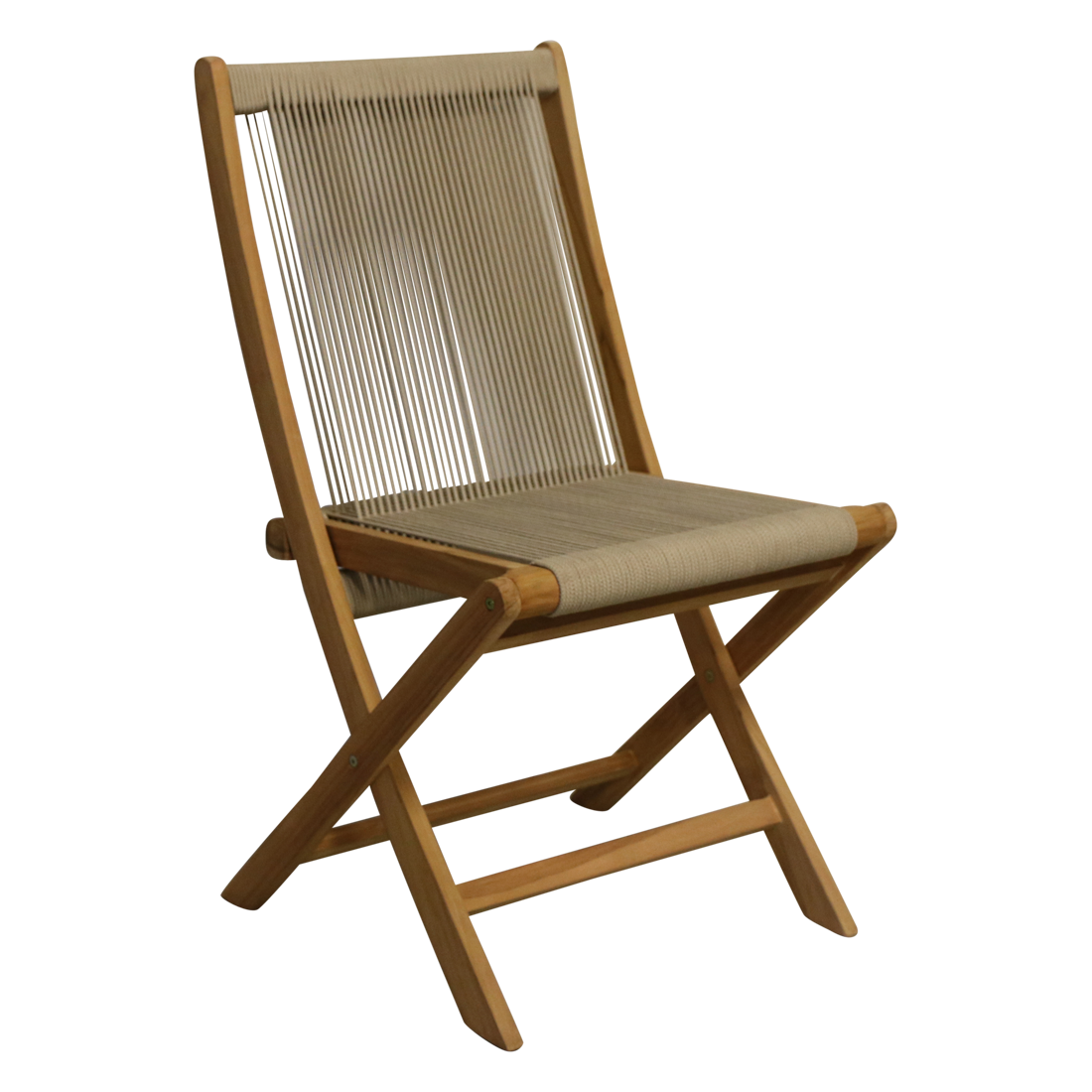 Teak Garden Chair with Rope Seat - Folding Outdoor Chair, Natural