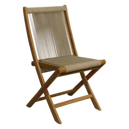 Teak Garden Chair with Rope Seat - Folding Outdoor Chair, Natural