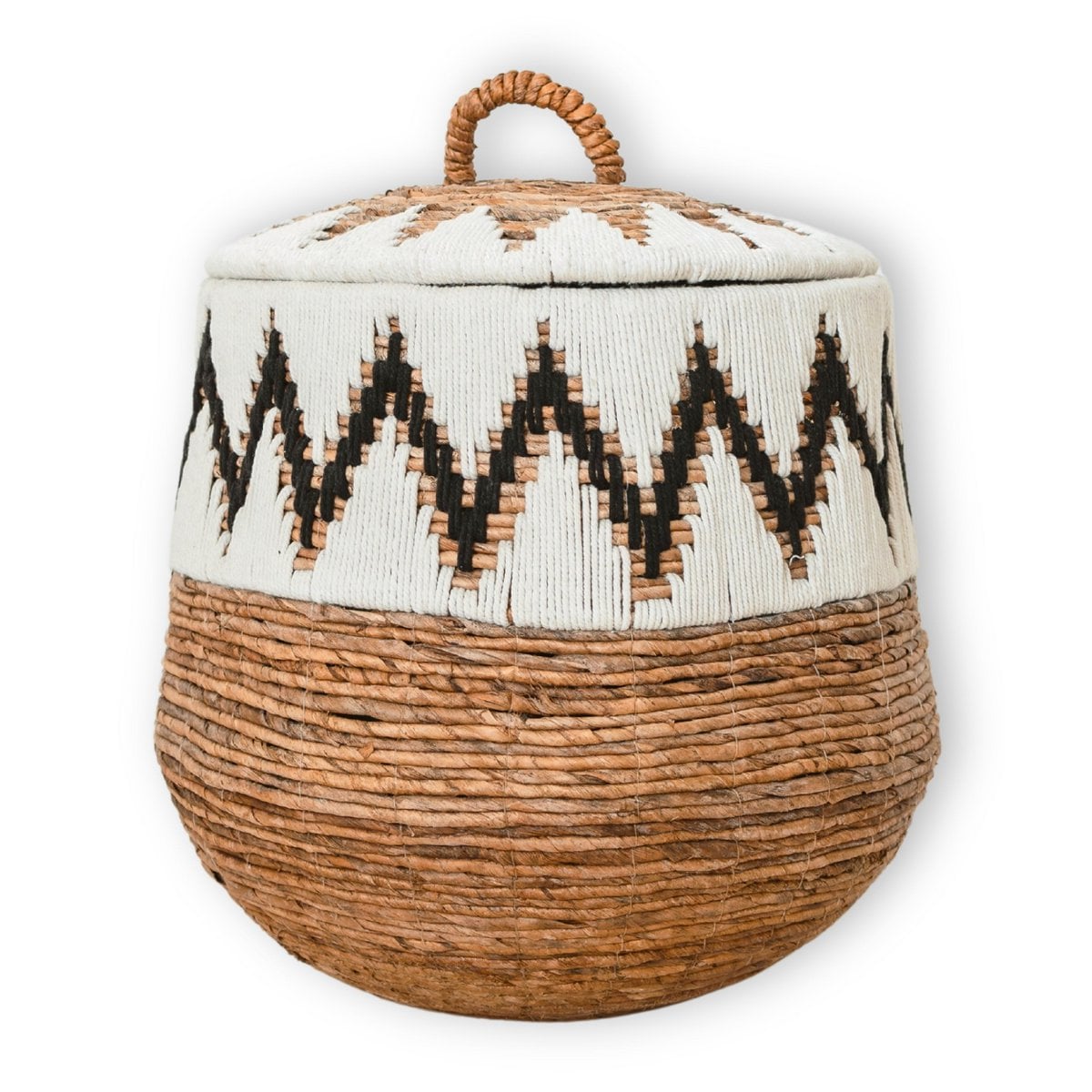 Boho Laundry Basket with Lid - Large Woven Hamper with Cotton Pattern
