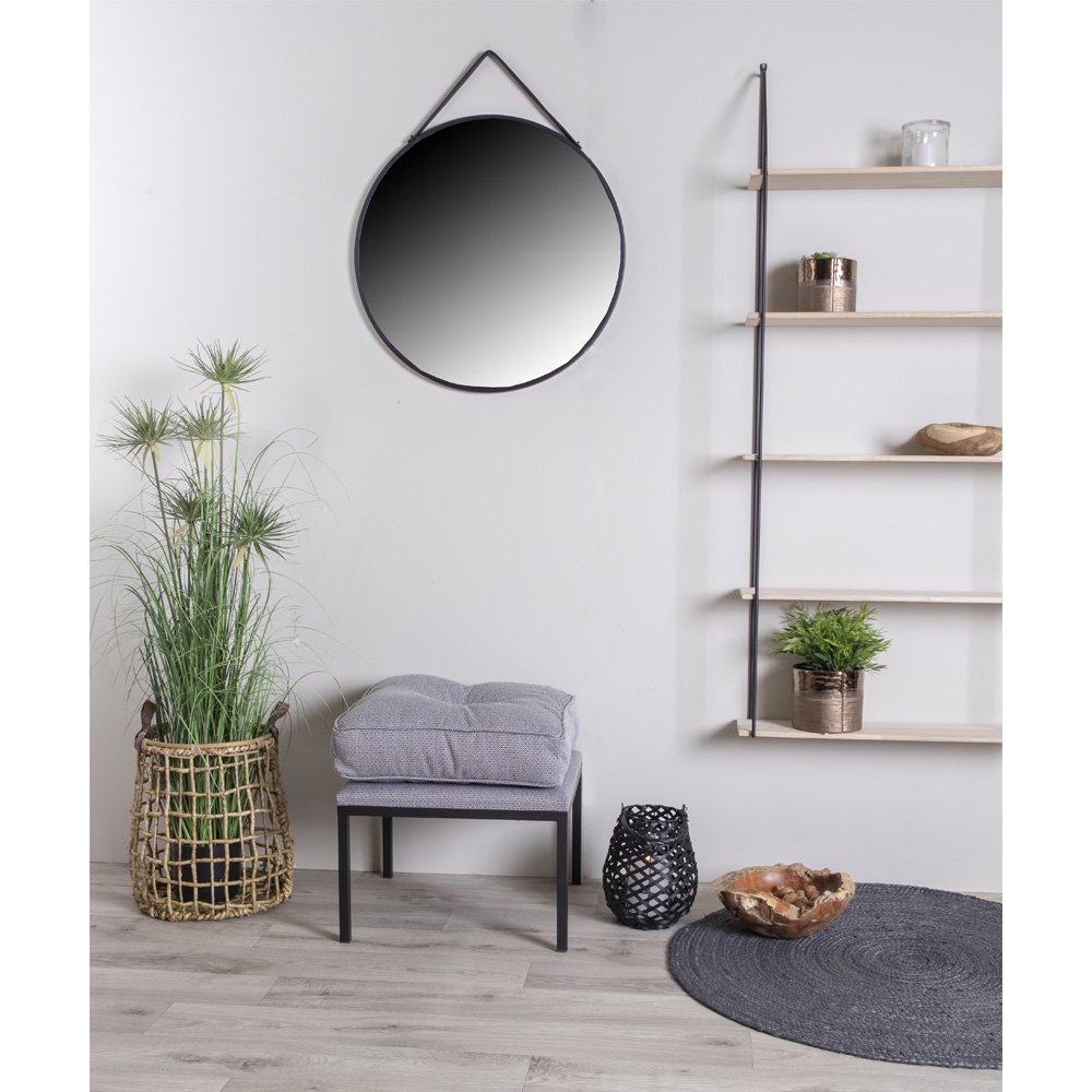 Black Steel Wall Mirror - Modern Round Mirror, 38cm
