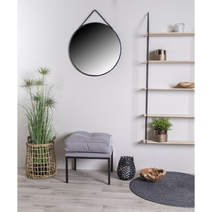 Black Steel Wall Mirror - Modern Round Mirror, 38cm