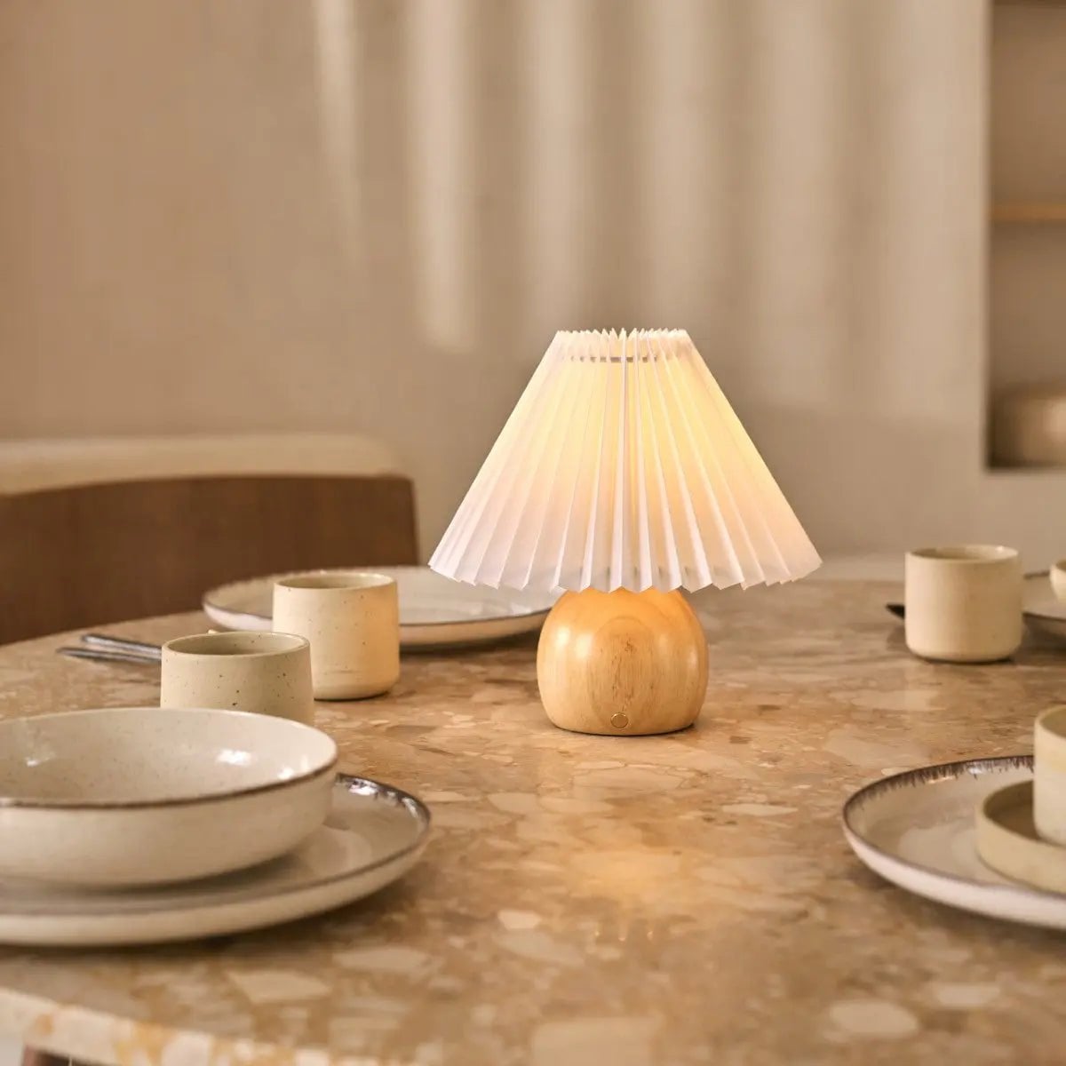 Wood and Paper Table Lamp - Light Brown Rechargeable Dimmable