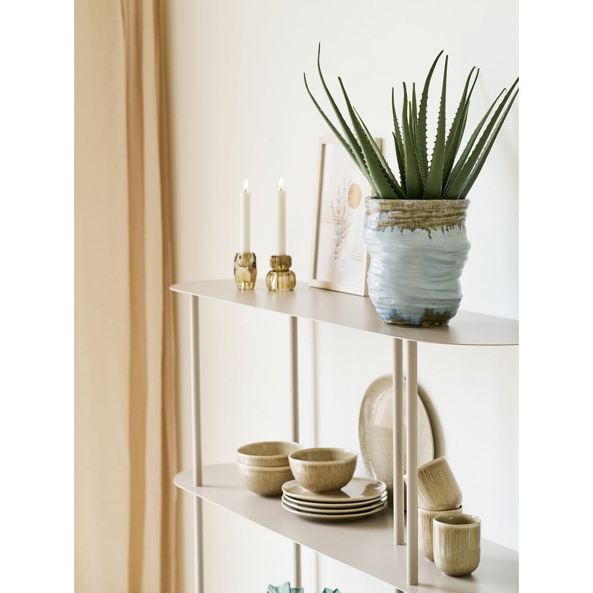 Rieti Shelving unit, 5 shelves, asymmetrical, metal, sand, 31x118x139 cm
