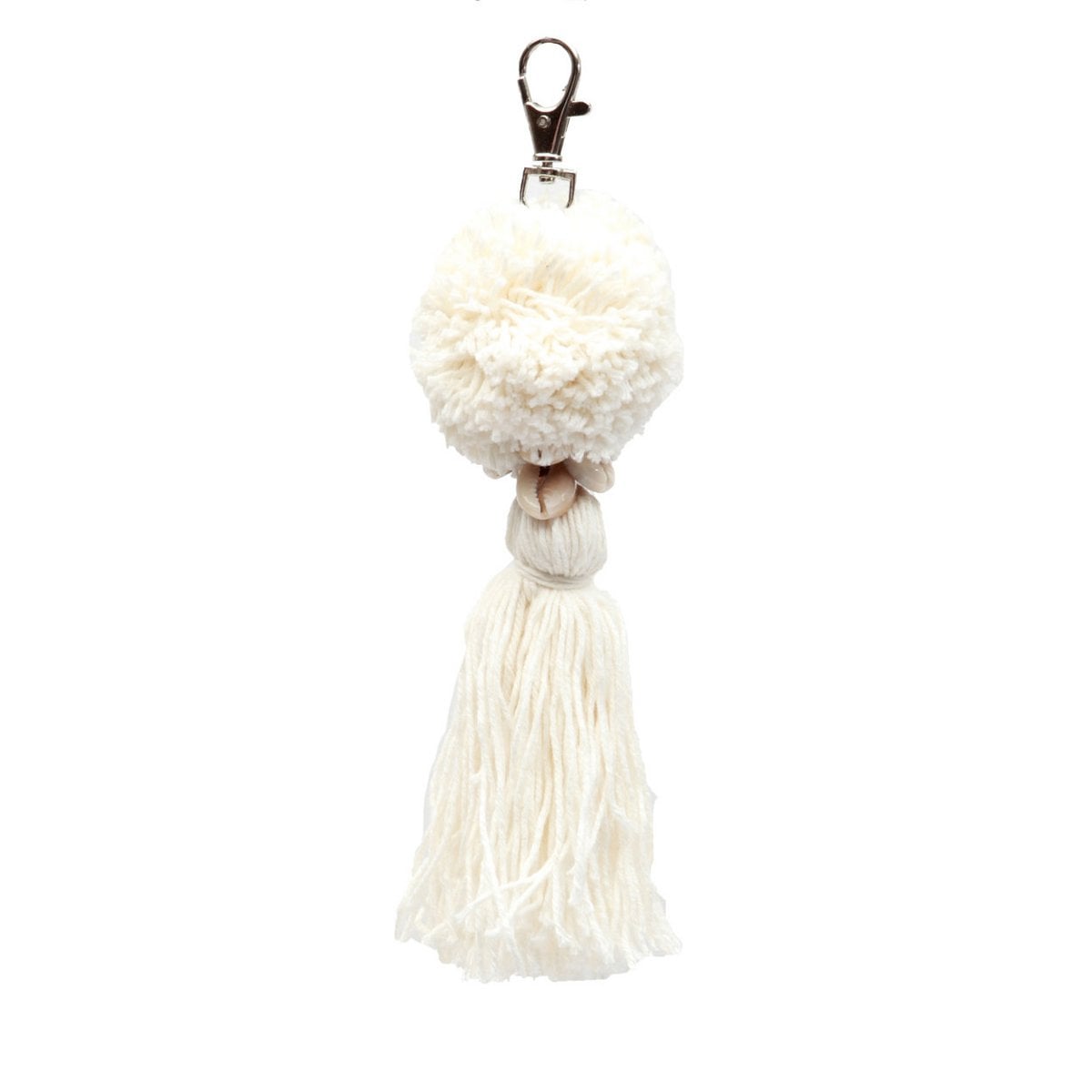 Cotton Pompom Keychain - Soft Decorative Bag Charm, White