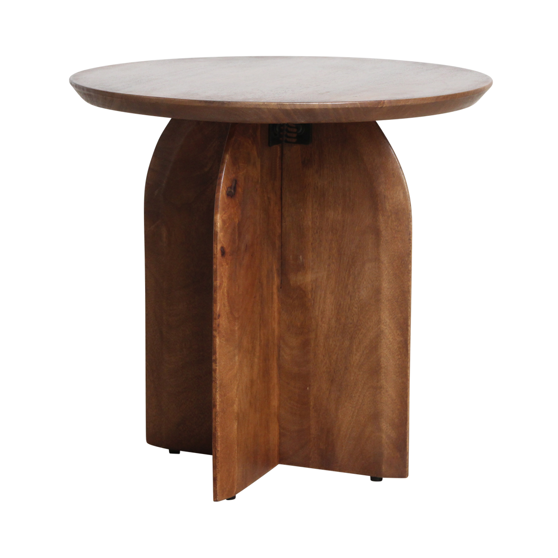 Mango Wood Side Table - Round Bullnose Accent Table, 50 cm