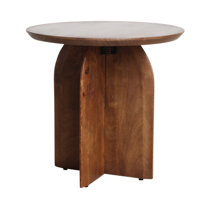 Mango Wood Side Table - Round Bullnose Accent Table, 50 cm