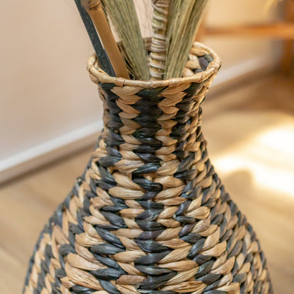 Woven Boho Vase DAYANA black made from Water Hyacinth