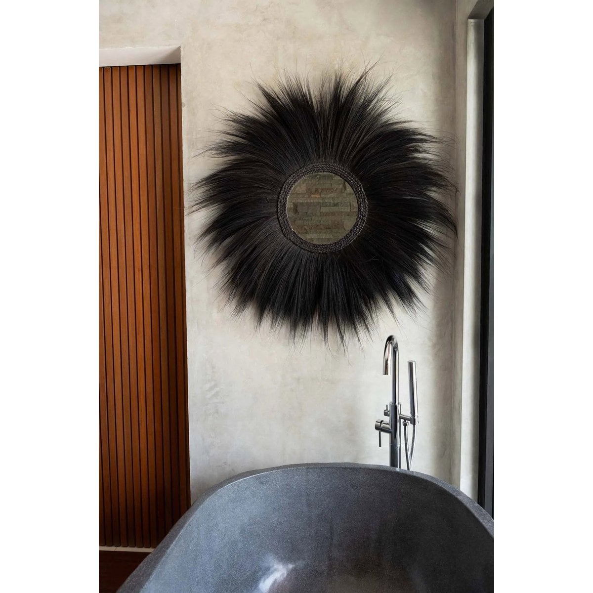 Wall Mirror Rayung Grass – Black Boho Chic Simba Style, Large