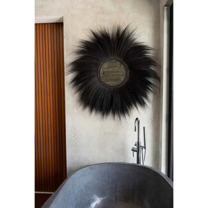 Wall Mirror Rayung Grass – Black Boho Chic Simba Style, Large