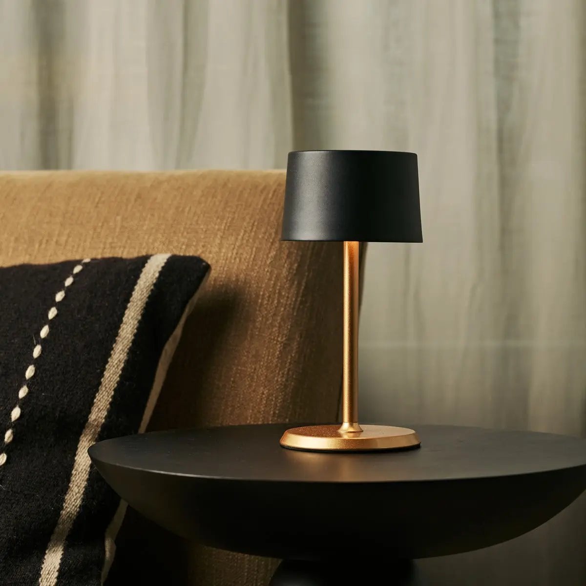 David Black & Gold Rechargeable Table Lamp 2 in 1 with Adjustable Height – Dimmable & Cordless with 120 Hours Battery