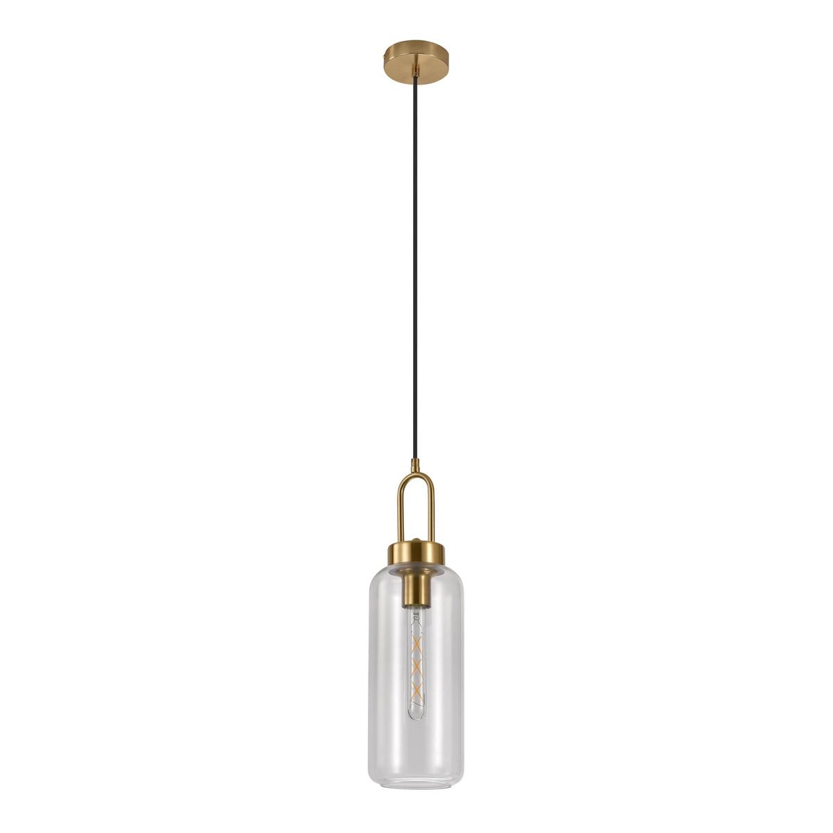 Pendentif Luton - Laiton, Verre Transparent, Ø13 cm, Cordage de tissu 150 cm
