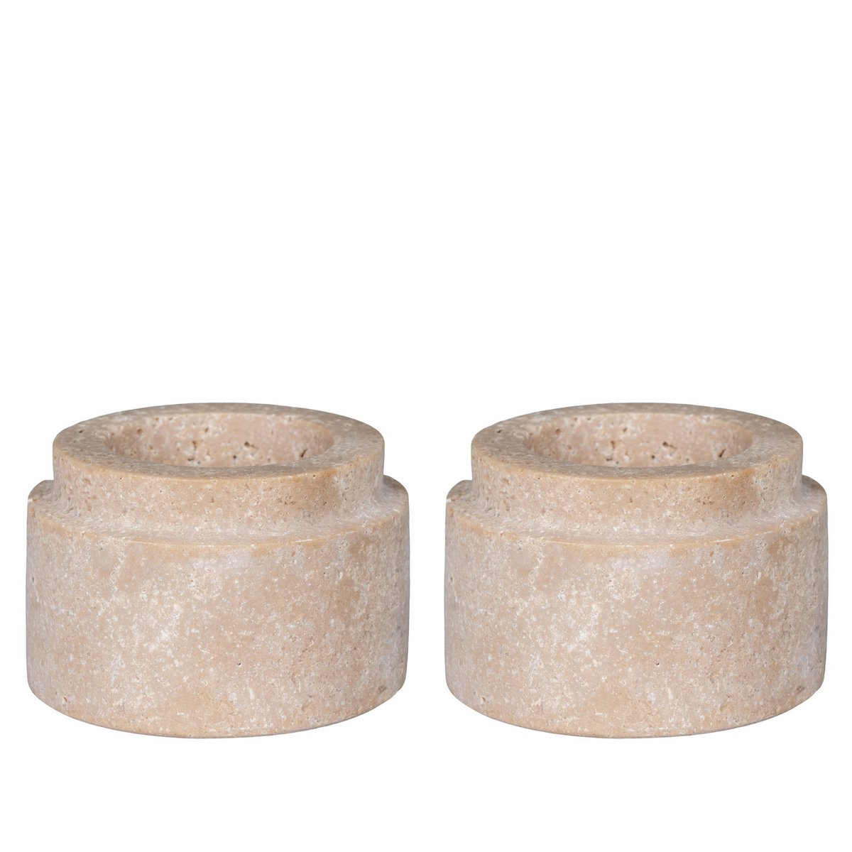 Travertine Tealight Holders - Natural Stone, Set of 2