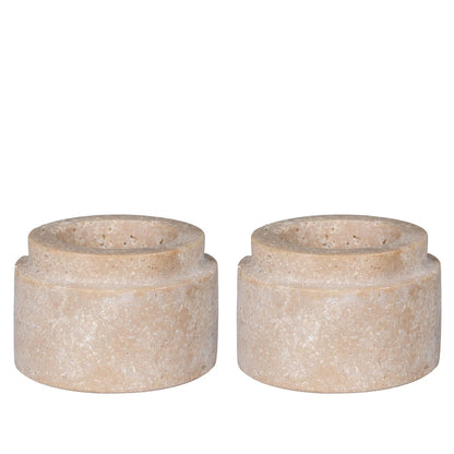 Travertine Tealight Holders - Natural Stone, Set of 2