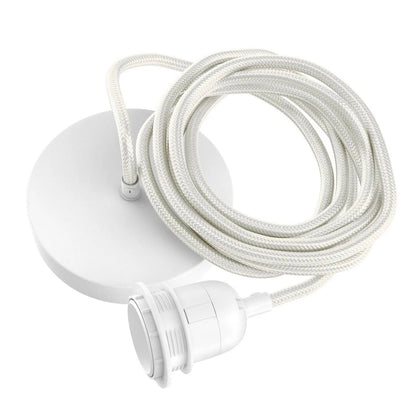 White Cotton Ceiling Lamp Fitting - Modern Pendant Light with 2.5m Cable